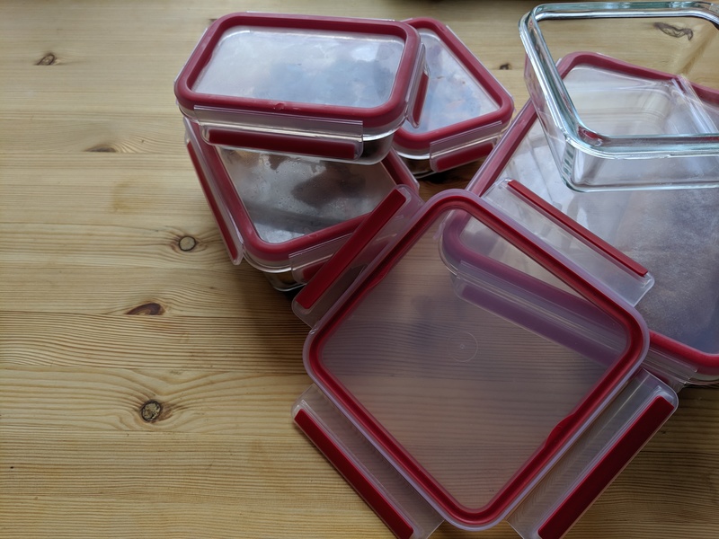 Set of empty containers.